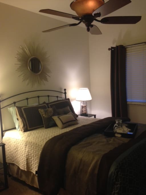 Your comfy brand new queen bed with a memory foam top!