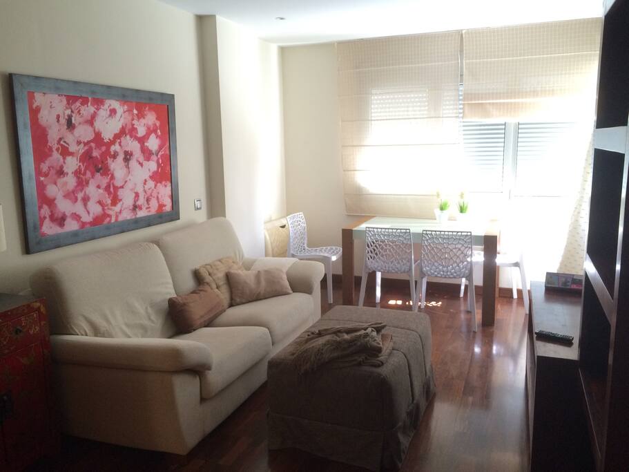 El salón. Un cómodo sillón con un puff. El puff se transforma en una cama súper cómoda.