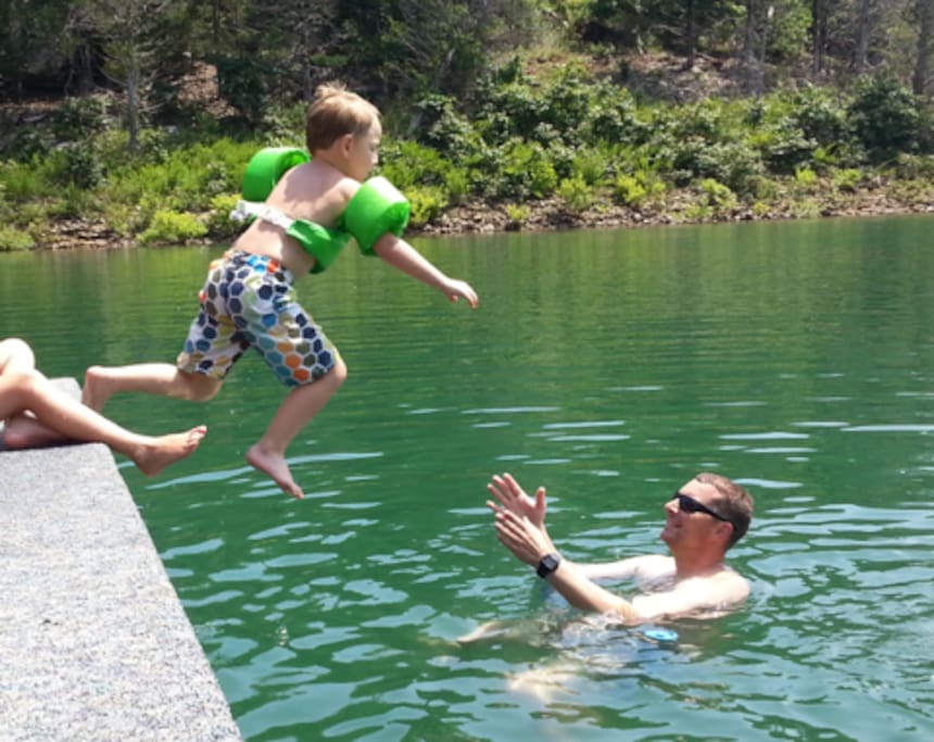 Our boat dock has a swim platform for sun and fun.