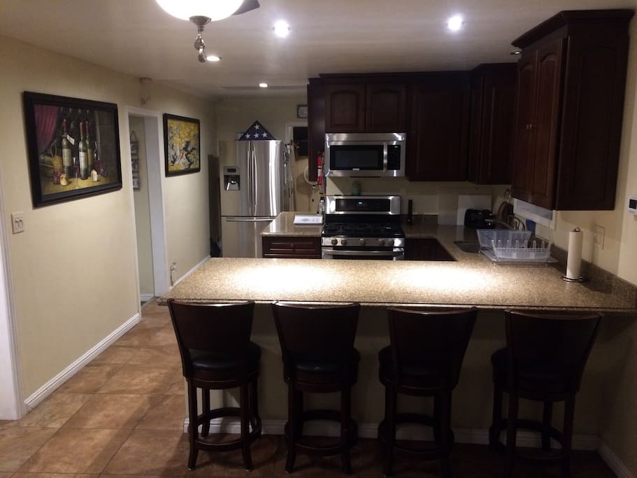 Living room/kitchen guests are welcome to use. Guests have their own mini fridge in their private patio too.