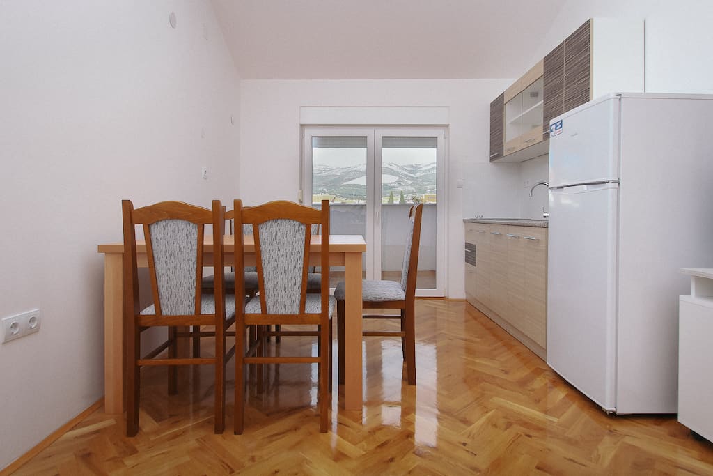 Dining space and kitchen