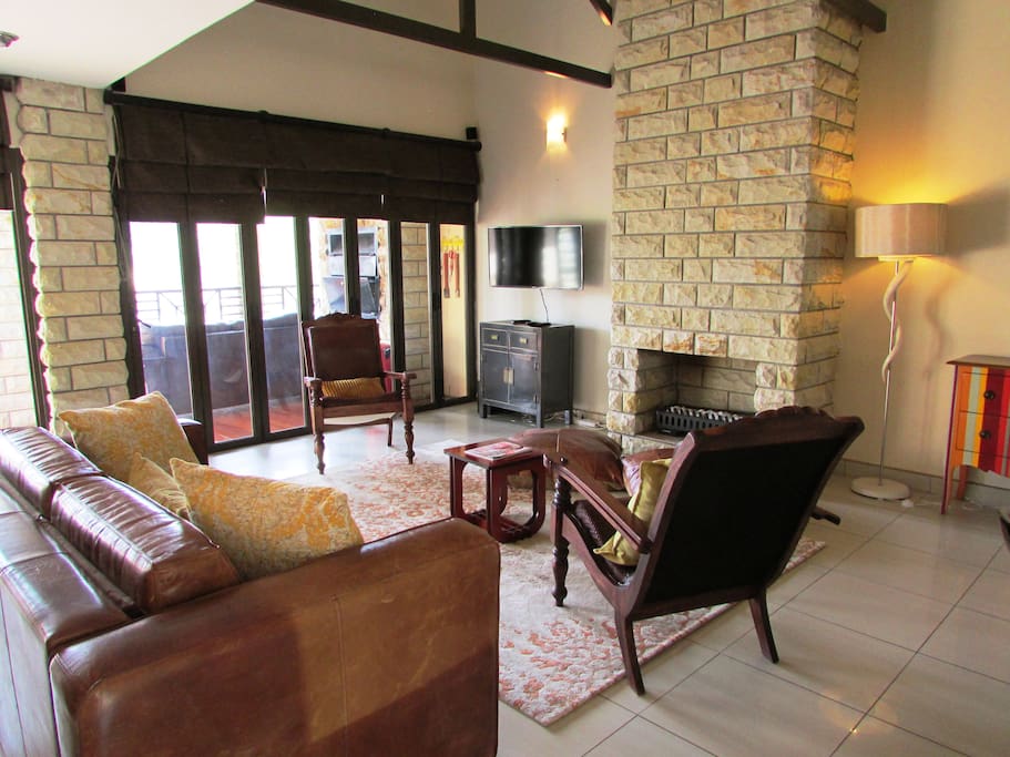 The lounge with fireplace, surround sound and wifi.
