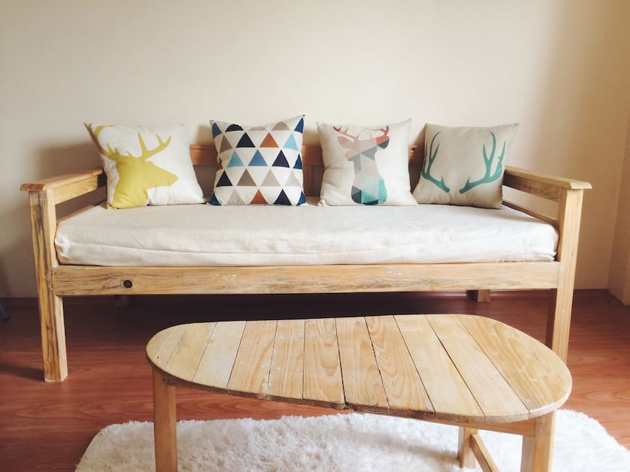 The sofa bed in the living room 明亮的客厅有张沙发床