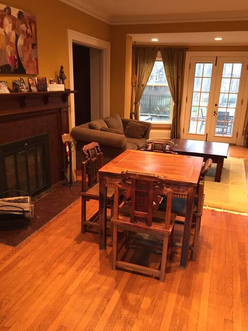 Fireplace in living room - walk out french doors to back patio.