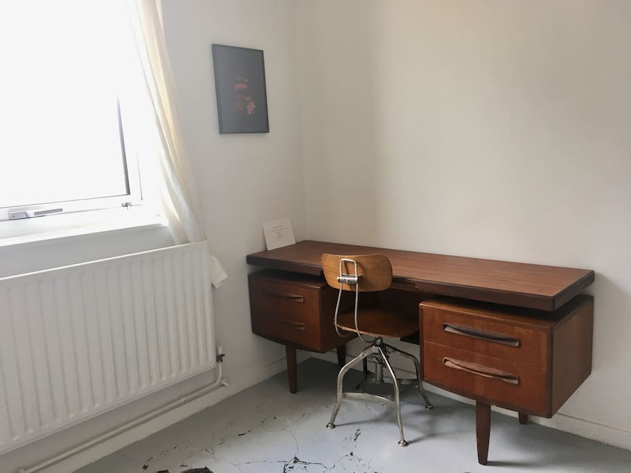 The desk in the room.