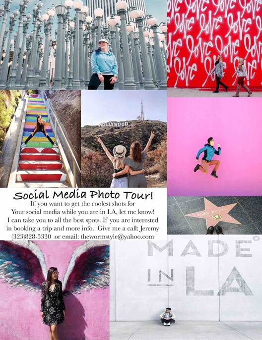 I offer a Social Media photo tour to all of the coolest spots in LA. If you are interested in booking or for more information, please call (323)828-5330 or email thewormstyle@yahoo.com