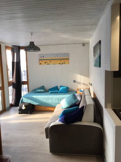 One sofa for a couple and one single bed