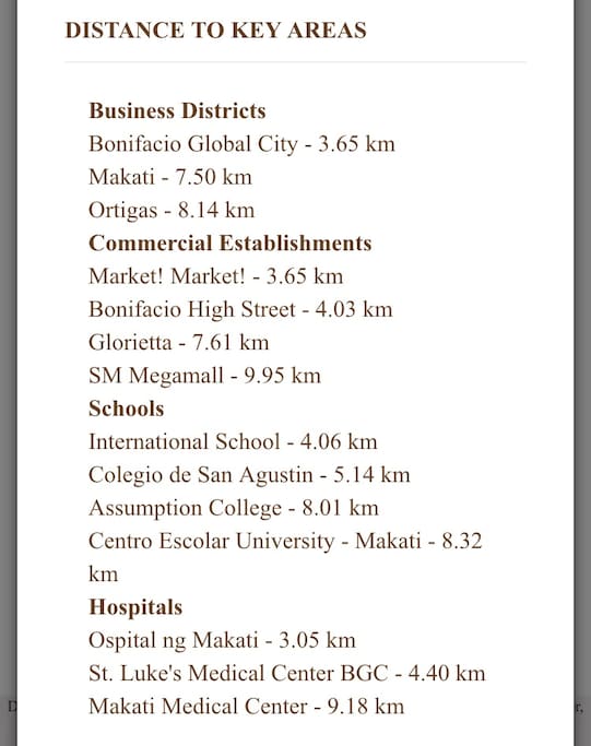 Distance to key areas