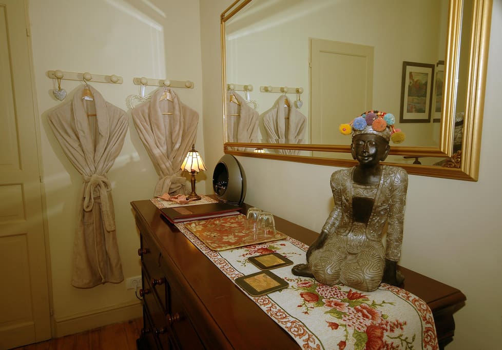 Dressing gowns and docking station are just a few of the comforts.