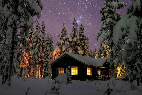 Cozy log cabin with a sauna and a fireplace