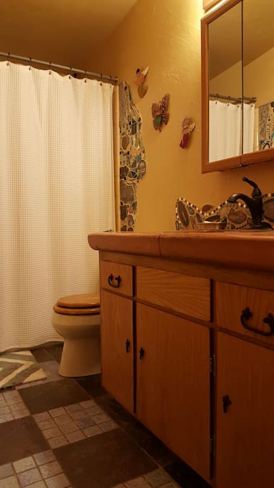 Full bathroom includes shower and bathtub.