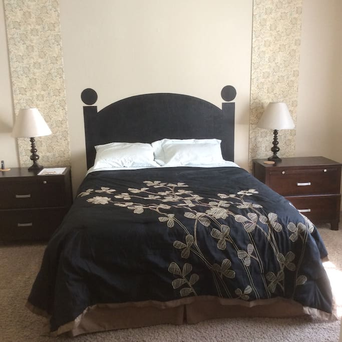 Comfy queen bed. Bedroom has private bath with shower.