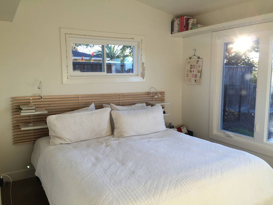 Master bedroom is cozy, calming and quiet