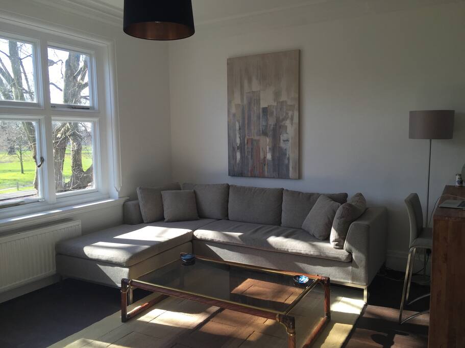 Light and spacious living room overlooking Clapham Common