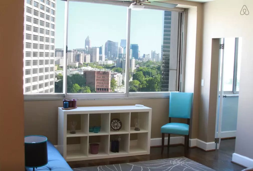 The great view from the living room! Now even better with desk to work at in place of bookshelf ;)