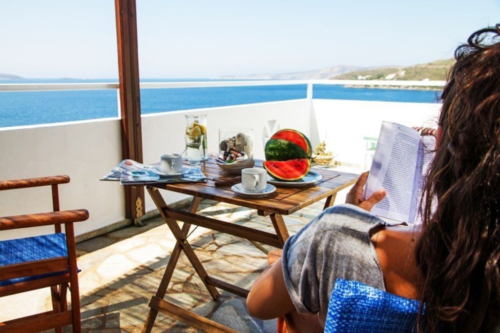 Breakfast with view of the Aegean sea