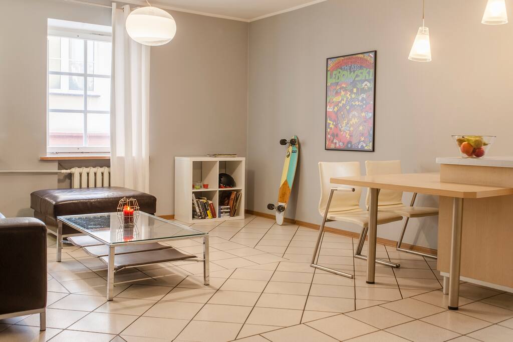 The living room, with a nice sofa to relax after a busy day of visiting.