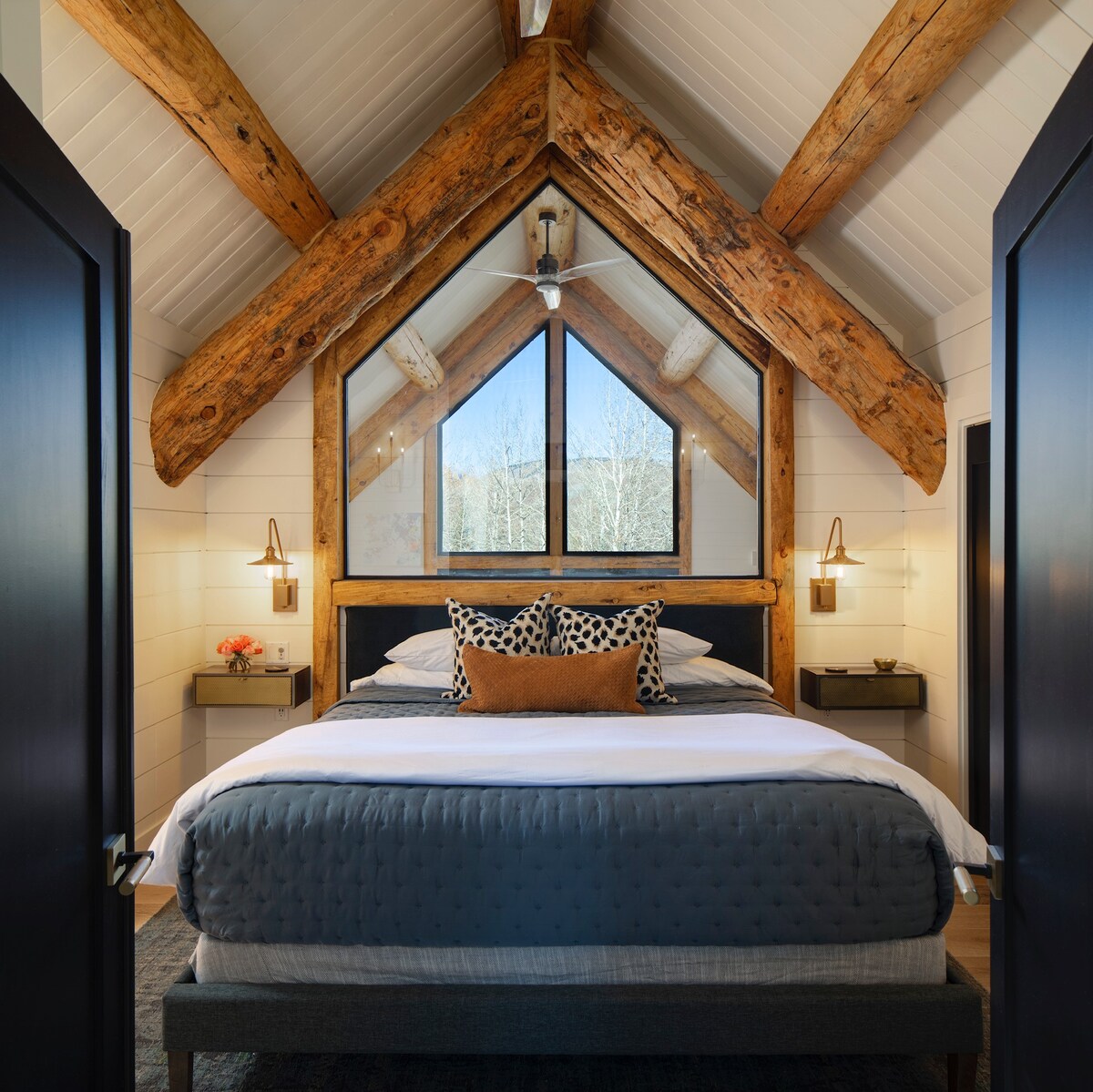 Upstairs Suite: King bed + full & twin tucked under the eaves + desk/office