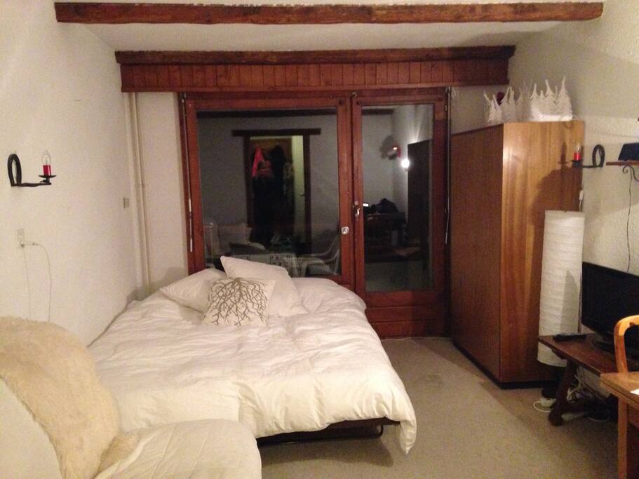 Bed, couch, TV, Table and 2 chairs