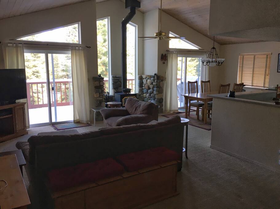 Main living area with wood burning stove