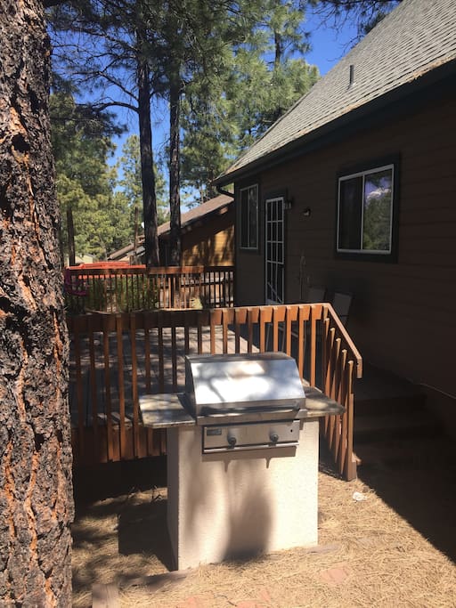 Beautiful outdoor patio with gas grill and an amazing view.
