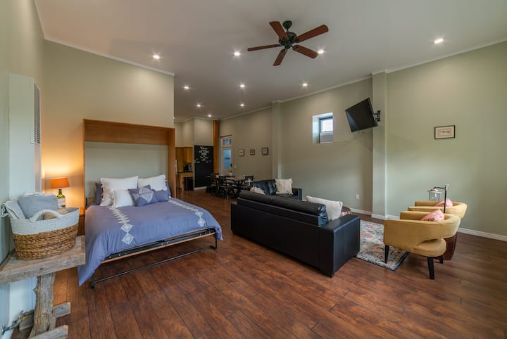 Queen Murphy Bed and Living Area