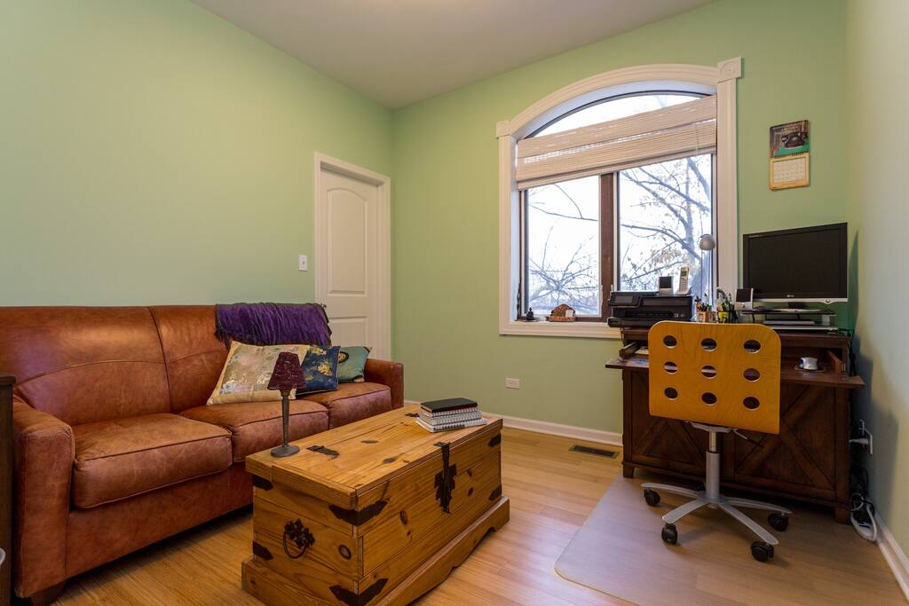 Private room with full office workstation, lovely view and closet space.