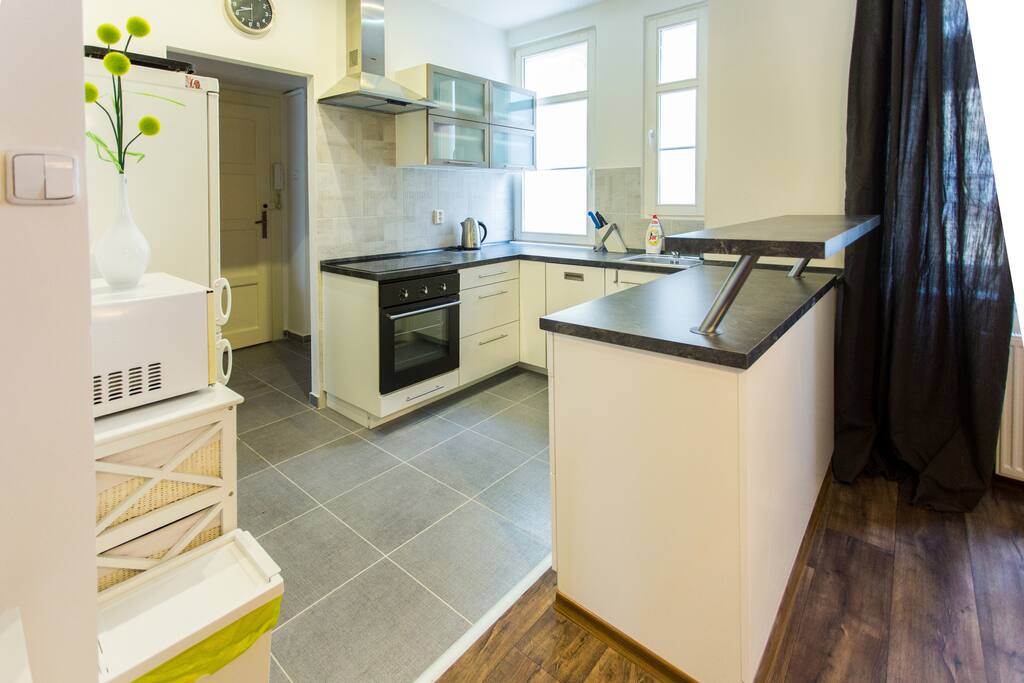 Kitchen and living room with dinnig table