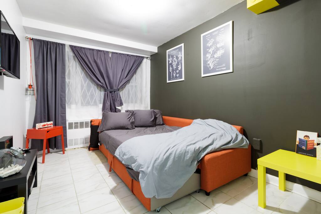 Bedroom with sofabed open