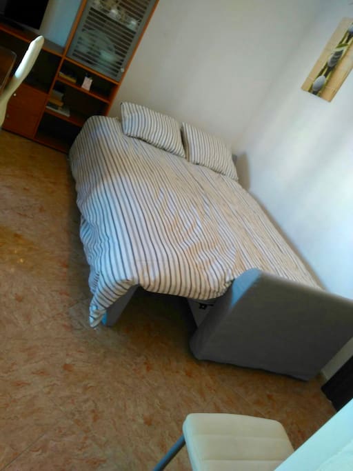 Sofá-cama nuevo en el salón para dos personas de 140x200 cm