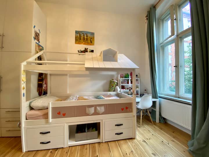 Full sized single ‘raised’ bed in Children’s room