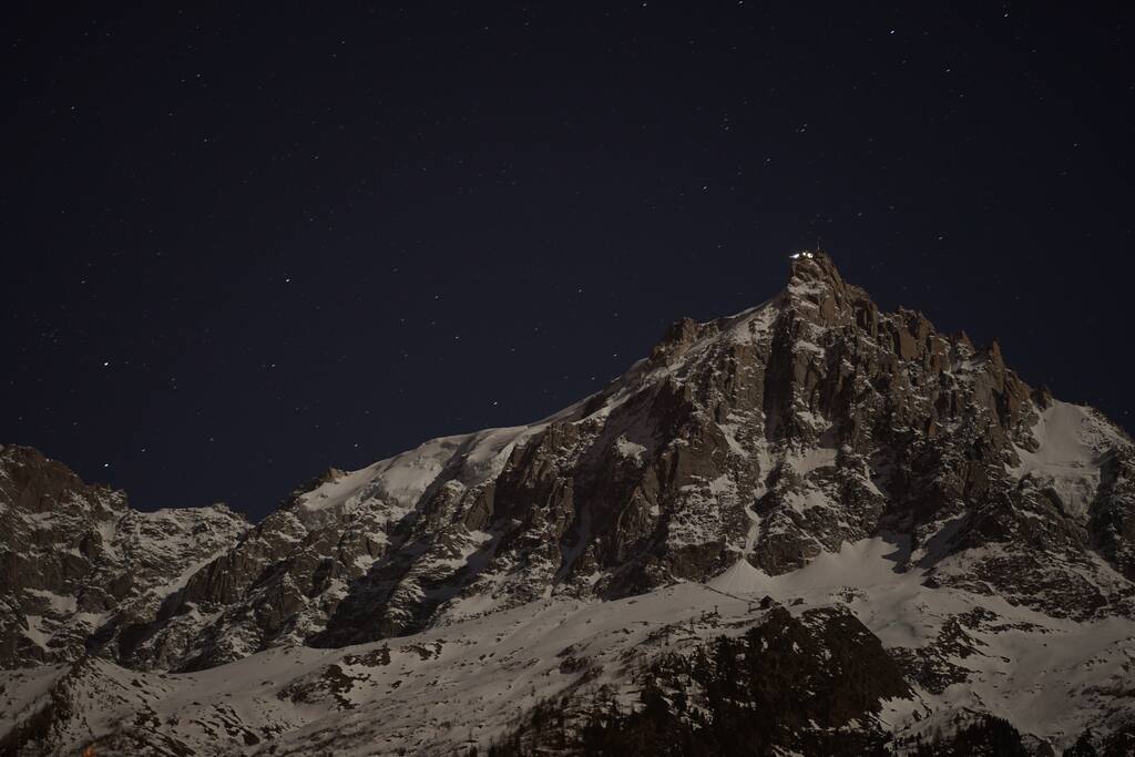 The Aiguille du Midi at Night as Seen From the Living Room