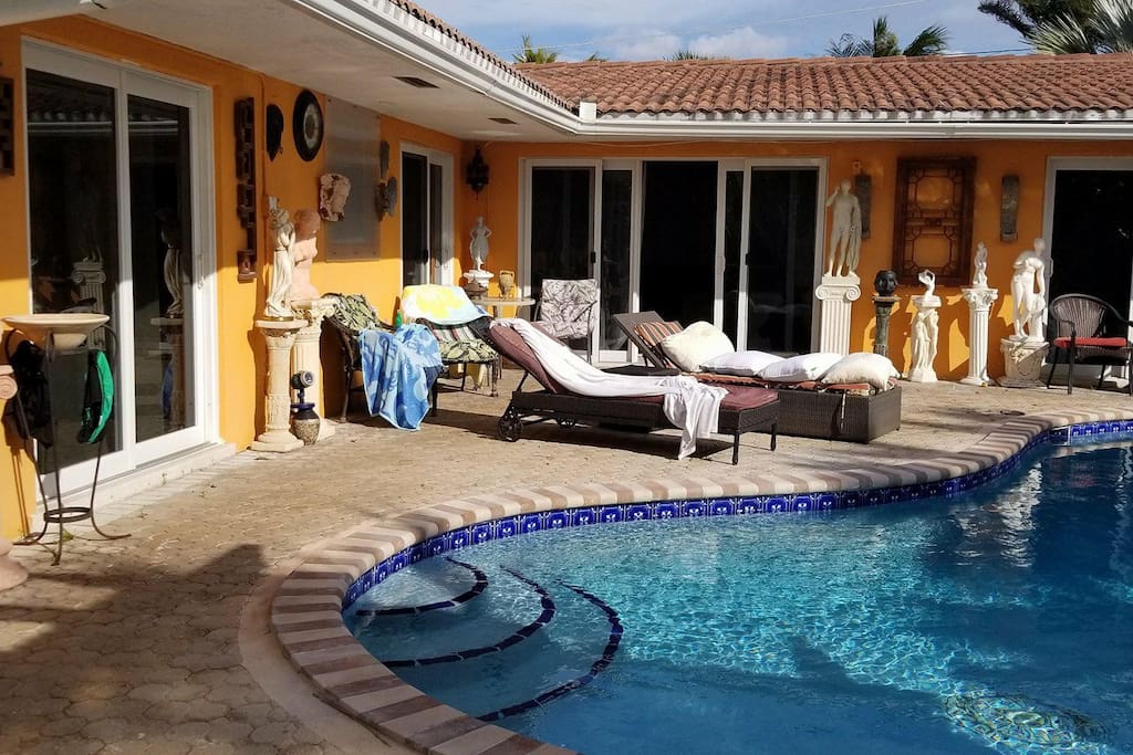Back yard with heated salt water pool
