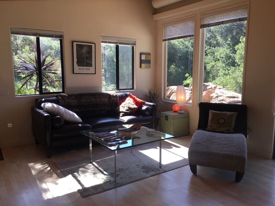 Warm afternoon light filters in through the large windows. Perfect spot to read a book and nature watch.