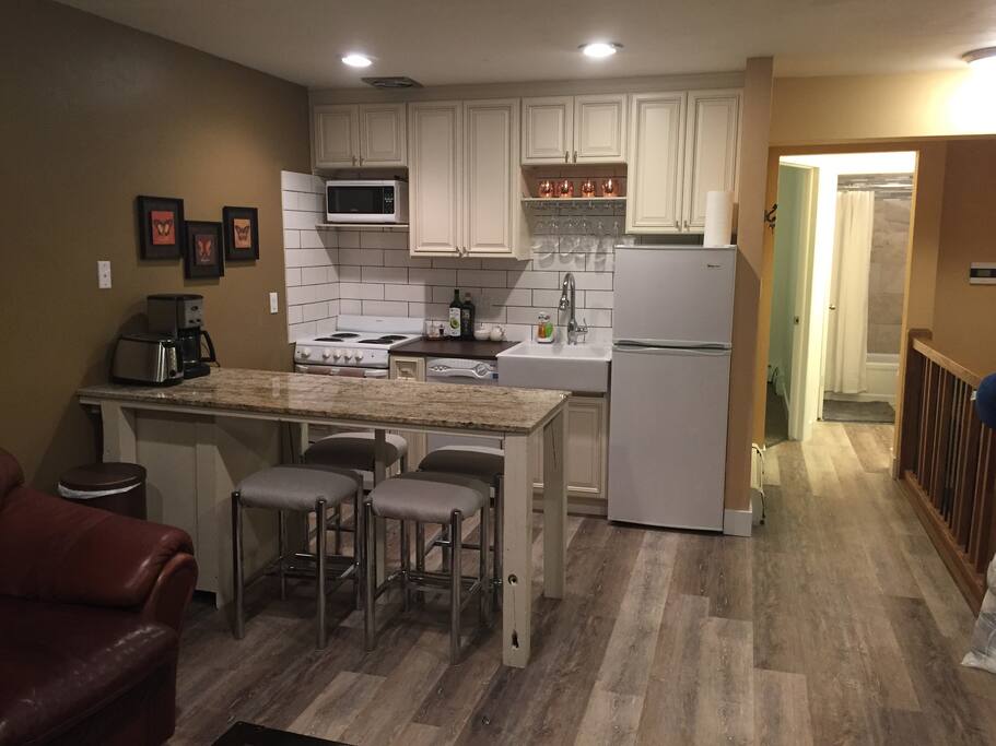 Fully stacked kitchen with coffee, tea, oatmeal....