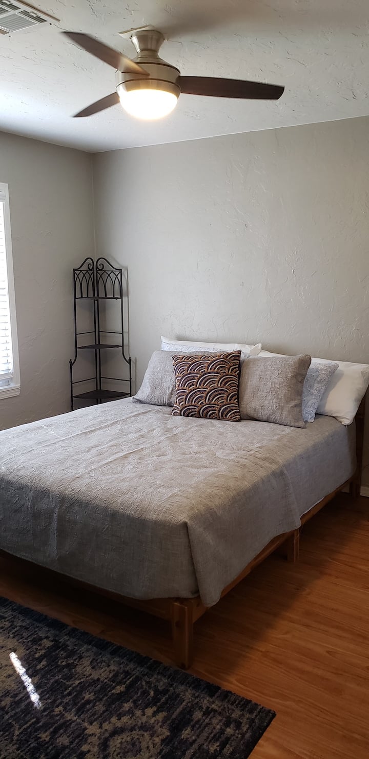 Primary Bedroom with on-suite.  New medium firm mattress.  Sooo cozy!