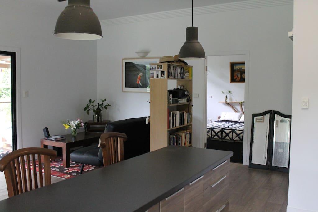 Open plan living area & kitchen.