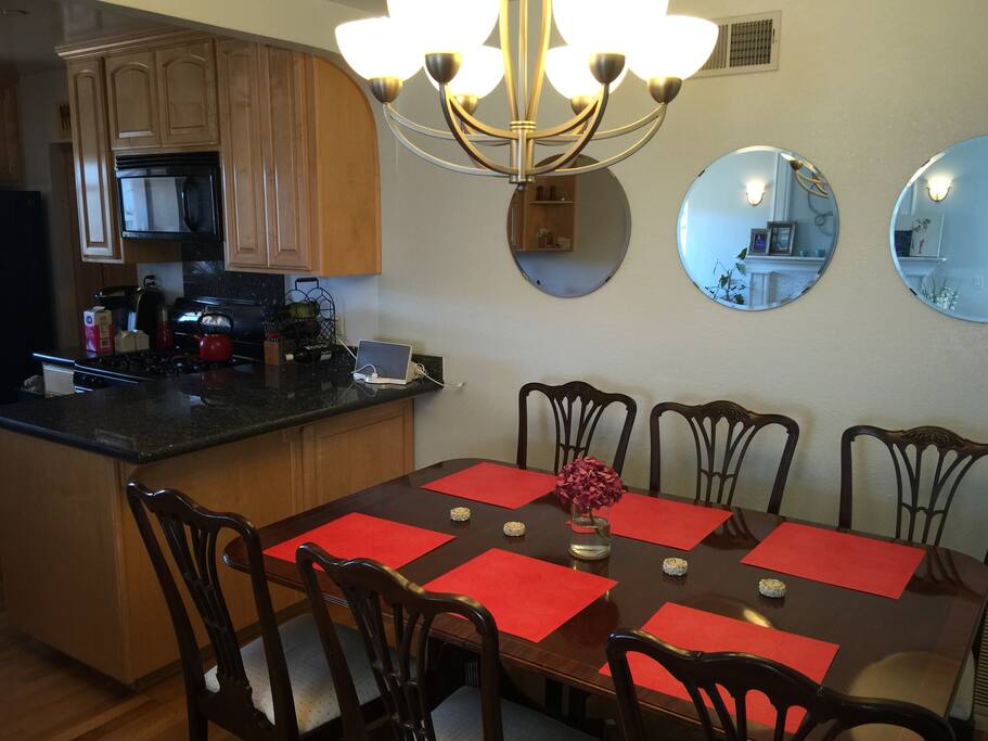 The dining area next to the kitchen and main living area.