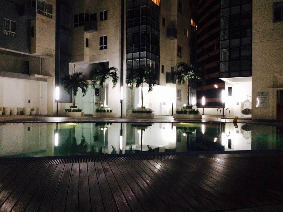 Pool area at night