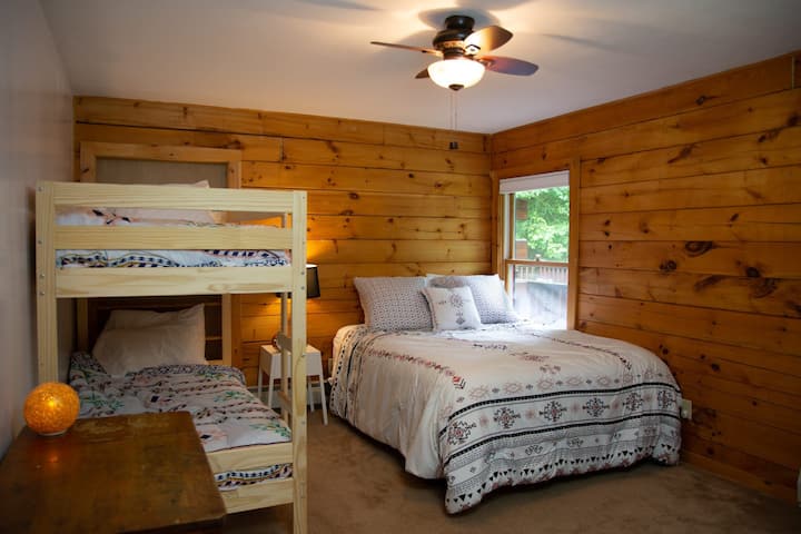 The Family bedroom with Queen bed and twin bunk beds