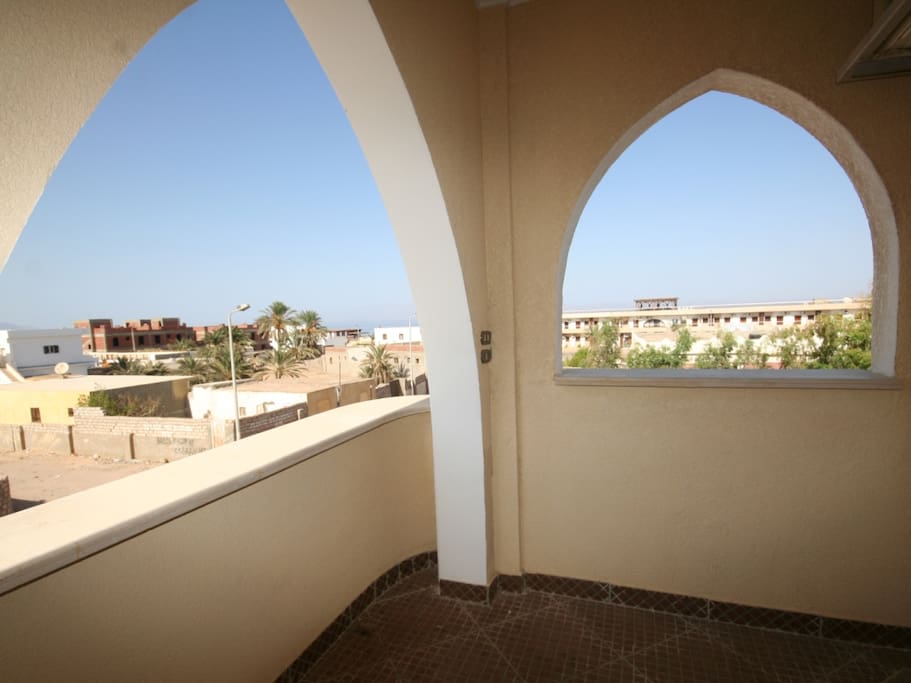 Outside balcony, a shady place to enjoy with views towards the sea and the mountains