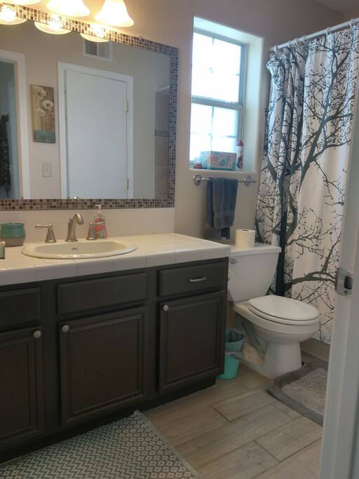 downstairs guest private bathroom connects to bedroom