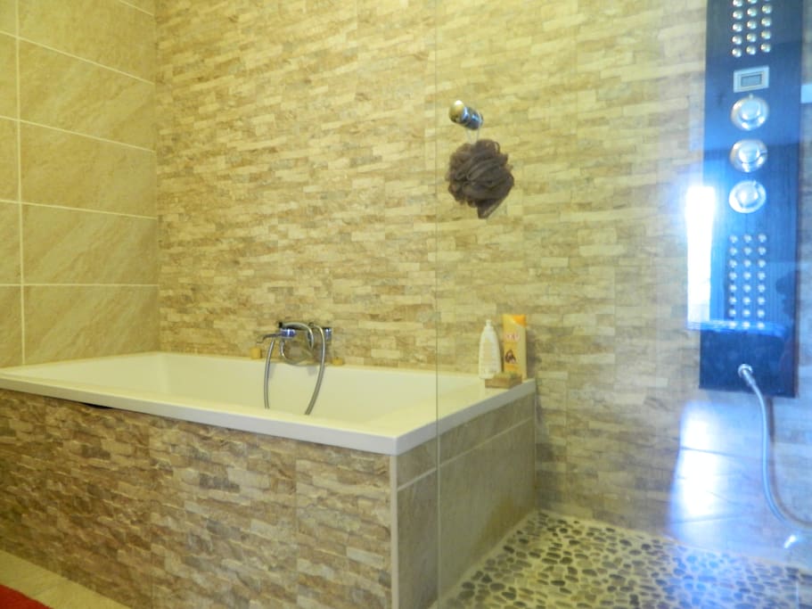 salle de bains douche et baignoire