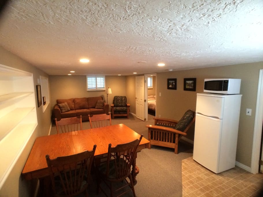 Open living area with dining and kitchen