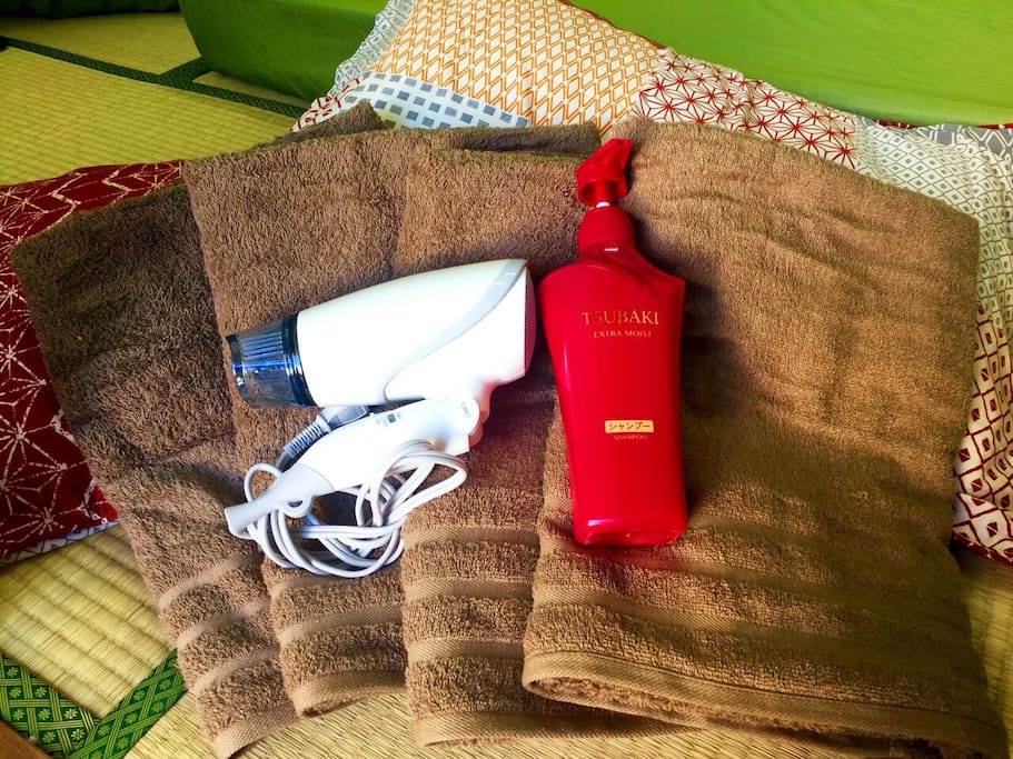 Bath towels and a hair dryer