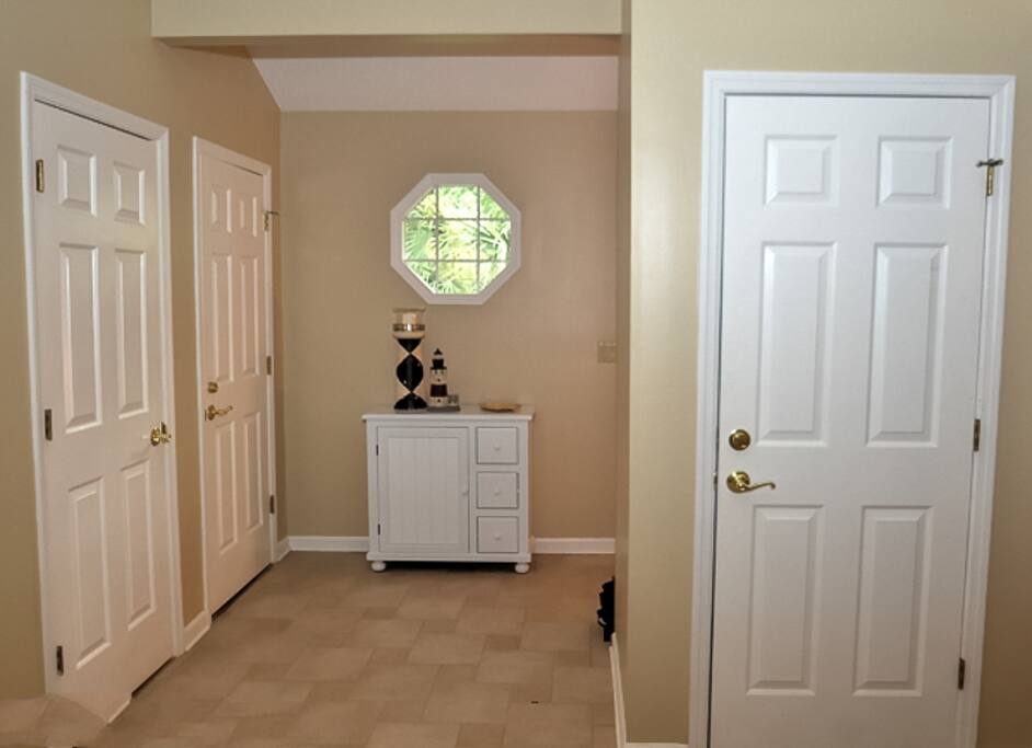 This is the landing area, up from the front door at the top of the steps.