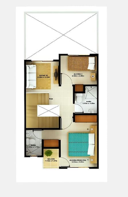 Habitacion ppal y dos hab sencillas con
Excelente distribución
