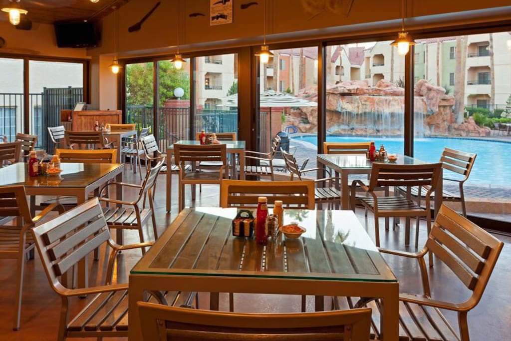 The 'Goldmine' Bar & Grill on the resort grounds where you can grab some great affordable breakfast, lunch or dinner.