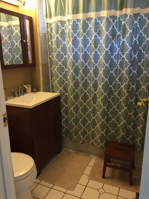 Upstairs bathroom, shared with one other bedroom.