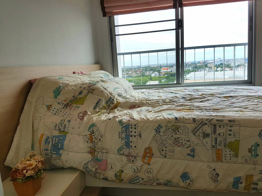 Panoramic view on bed, say hi with light sunshine